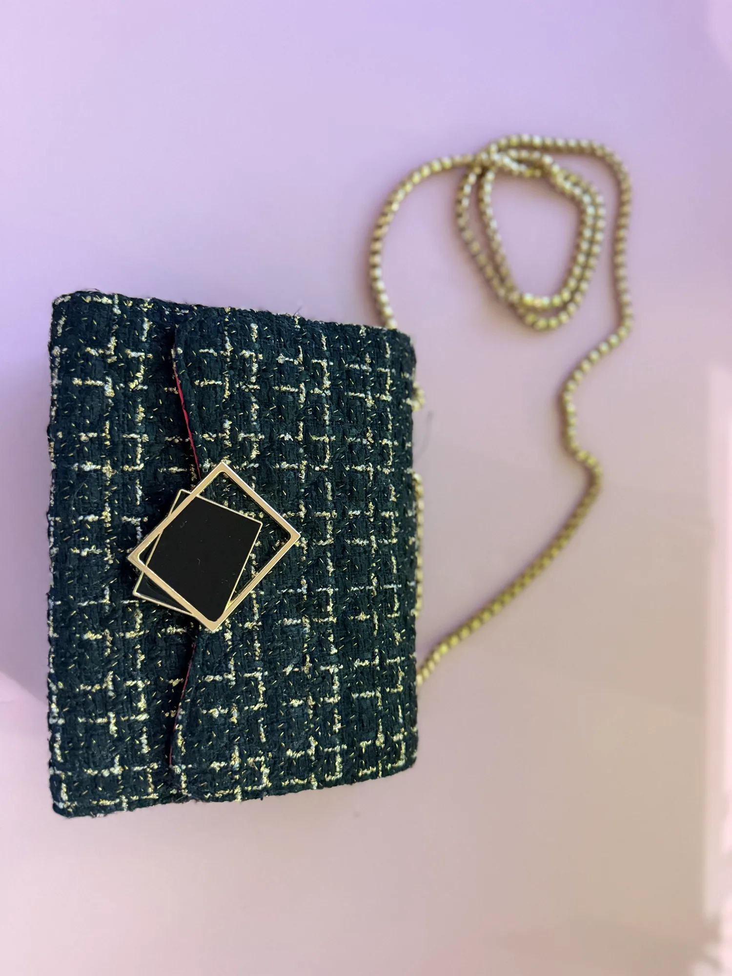 Petit sac à bandoulière en tweed noir et doré