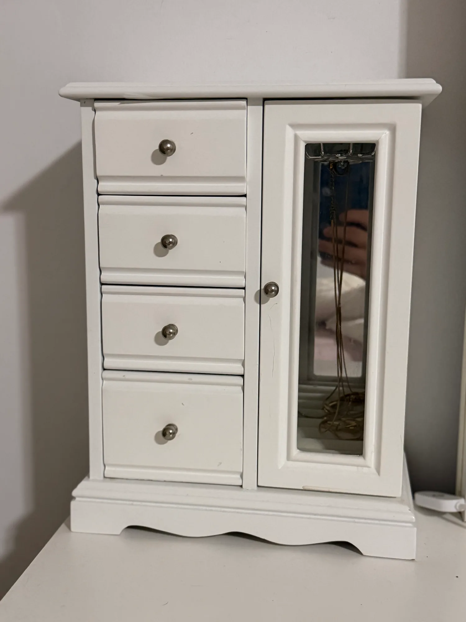 Meuble à bijoux blanc avec miroir – Très bon état